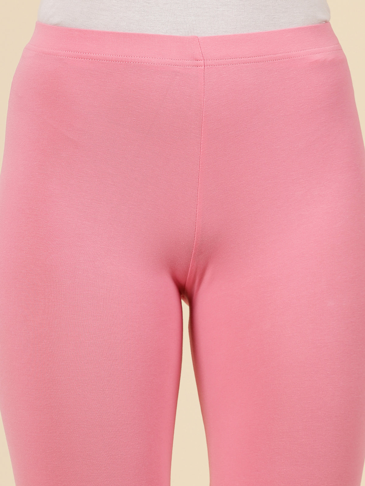 Stylum Women's Solid Mid Rise Cotton Lycra Ankle Length Leggings (ANKLE_BABYPINK)