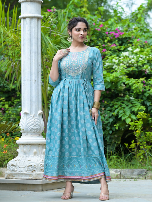 Embroidered Rayon Flared Kurta