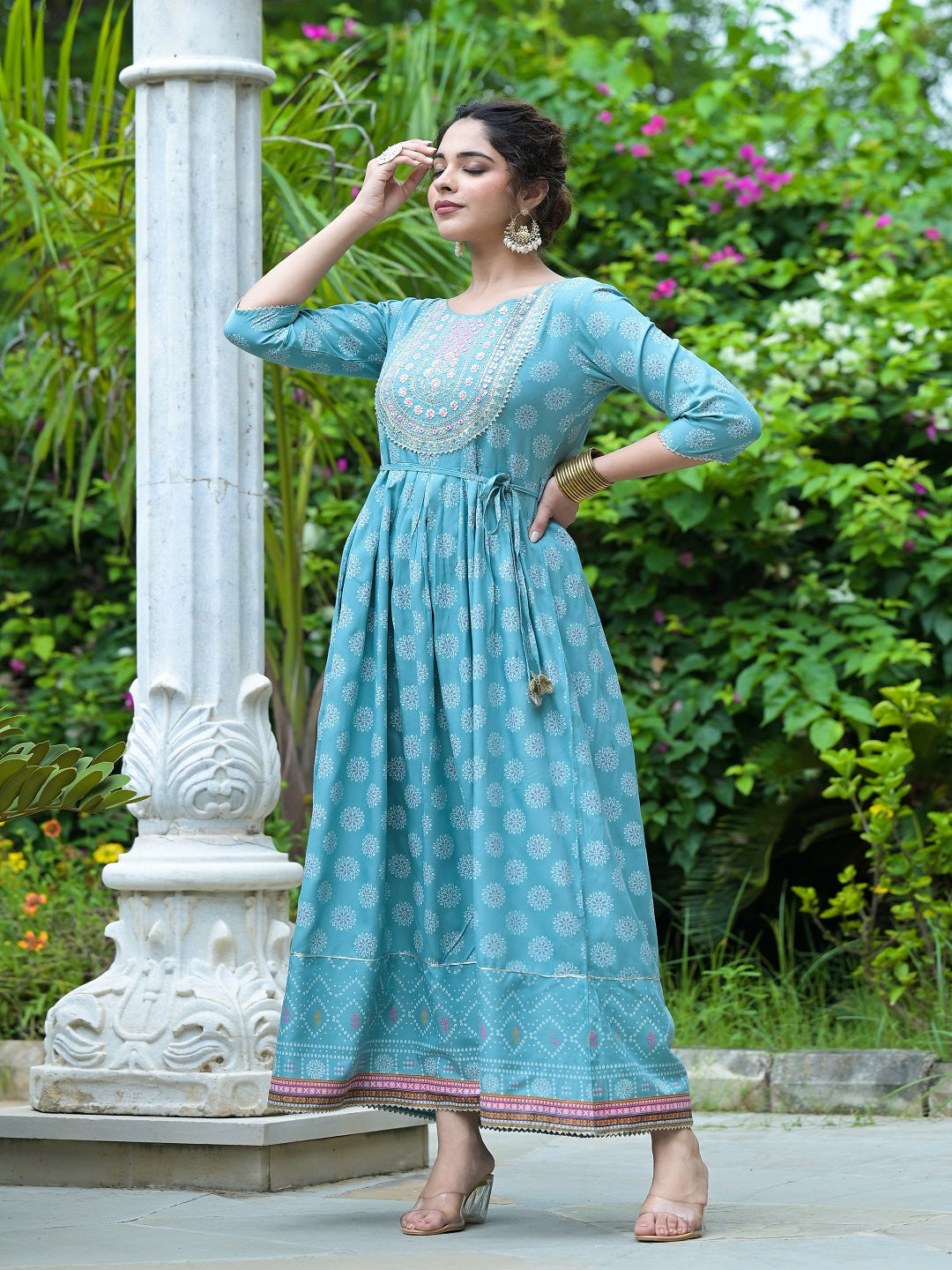 Blue Rayon Flared Kurta