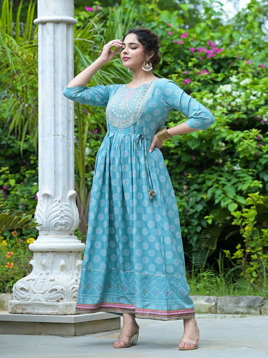 Blue Rayon Flared Kurta