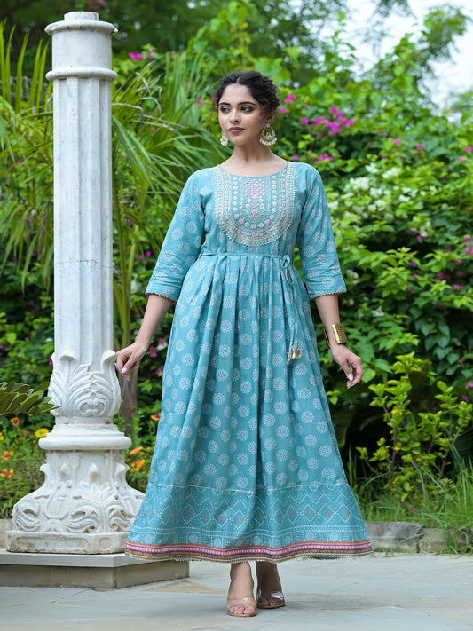 Embroidered Rayon Flared Kurta