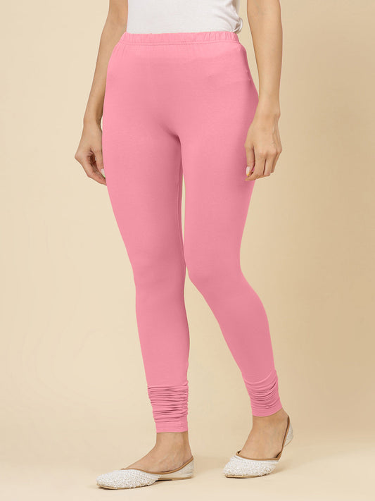 Stylum Women's Solid Mid Rise Cotton Lycra Churidar Leggings (CHURIDAR_BABYPINK)