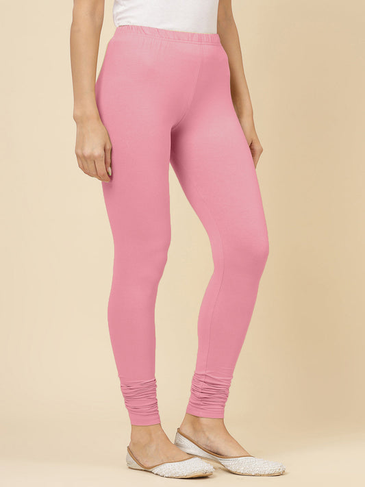 Stylum Women's Solid Mid Rise Cotton Lycra Churidar Leggings (CHURIDAR_BABYPINK)