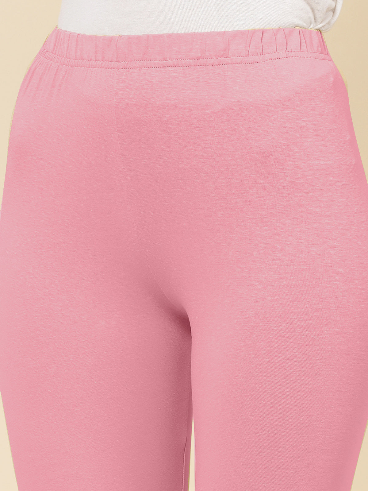 Stylum Women's Solid Mid Rise Cotton Lycra Churidar Leggings (CHURIDAR_BABYPINK)