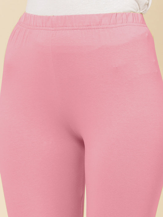 Stylum Women's Solid Mid Rise Cotton Lycra Churidar Leggings (CHURIDAR_BABYPINK)