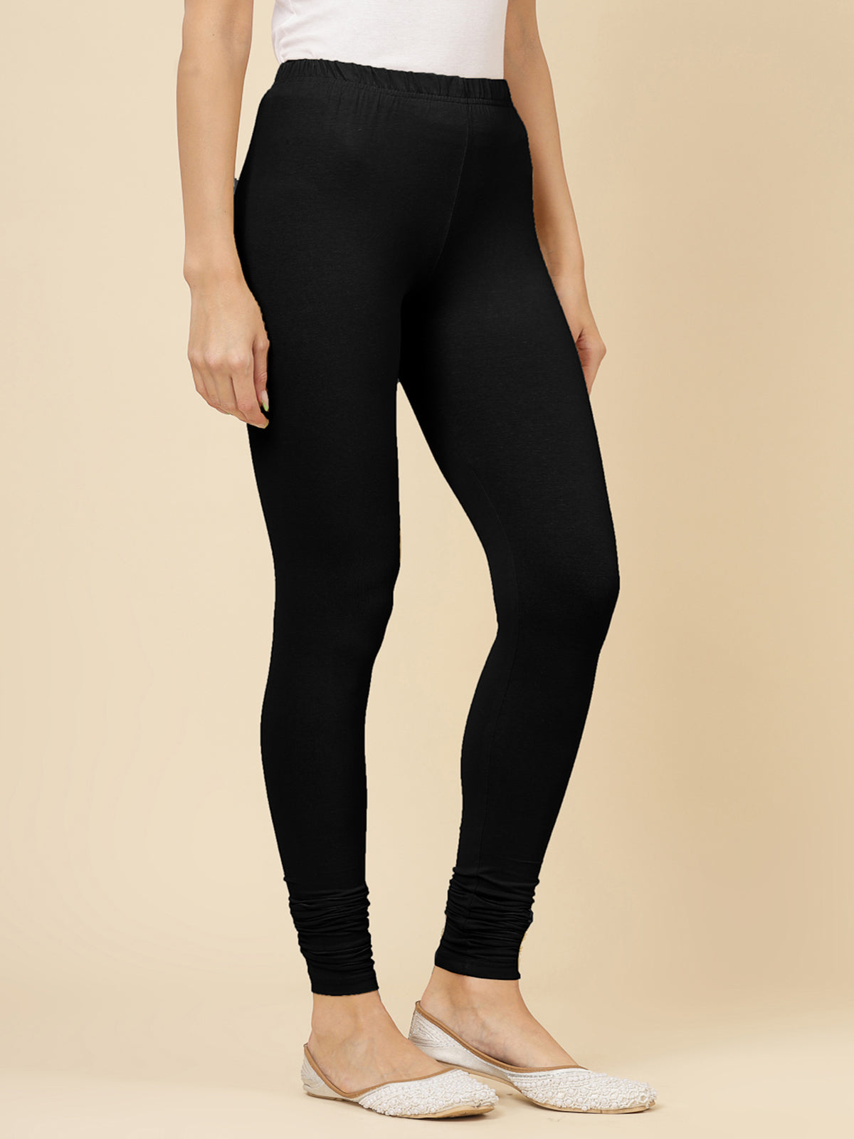 Stylum Women's Solid Mid Rise Cotton Lycra Churidar Leggings (CHURIDAR_BLACK)