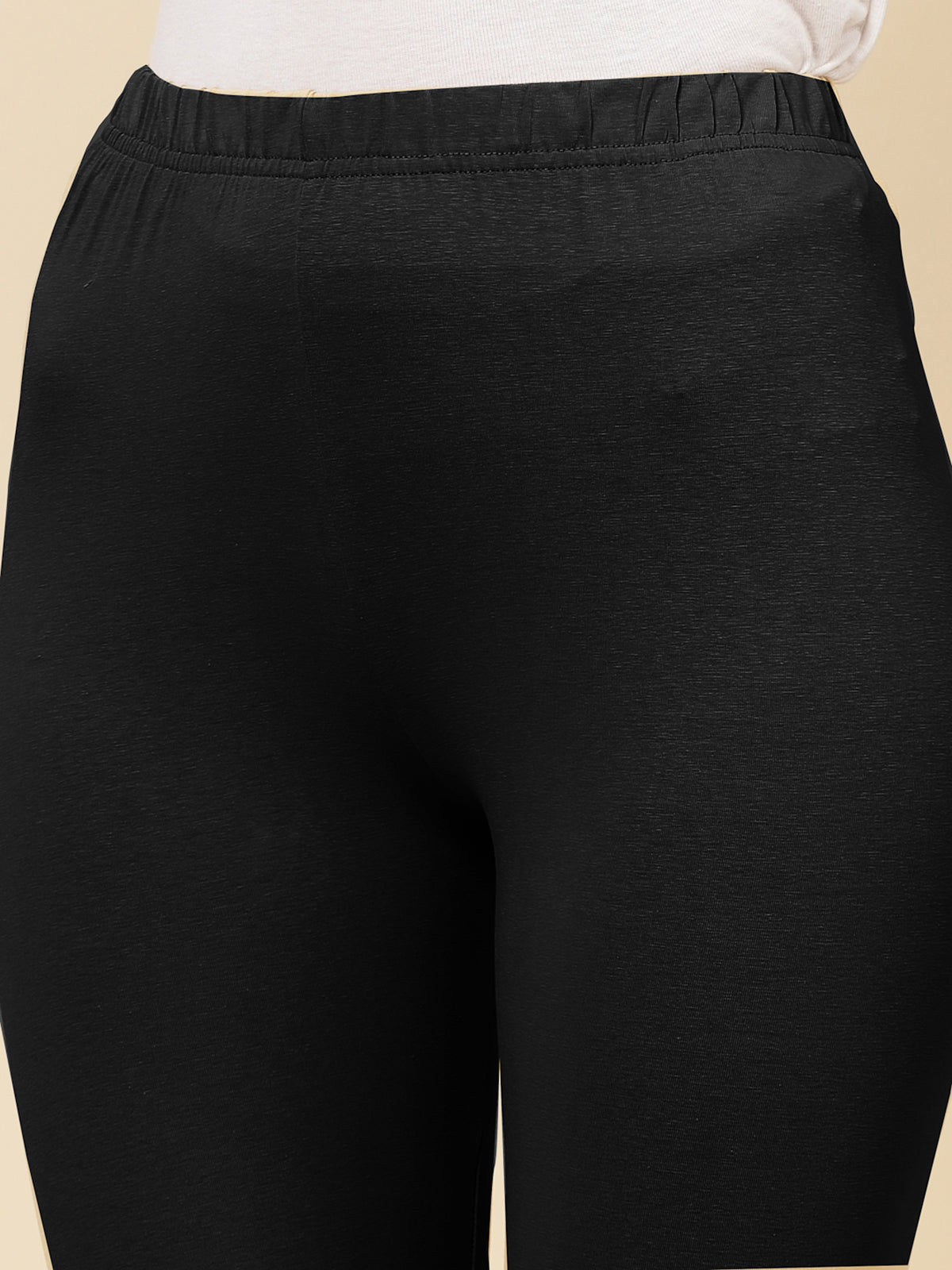 Stylum Women's Solid Mid Rise Cotton Lycra Churidar Leggings (CHURIDAR_BLACK)
