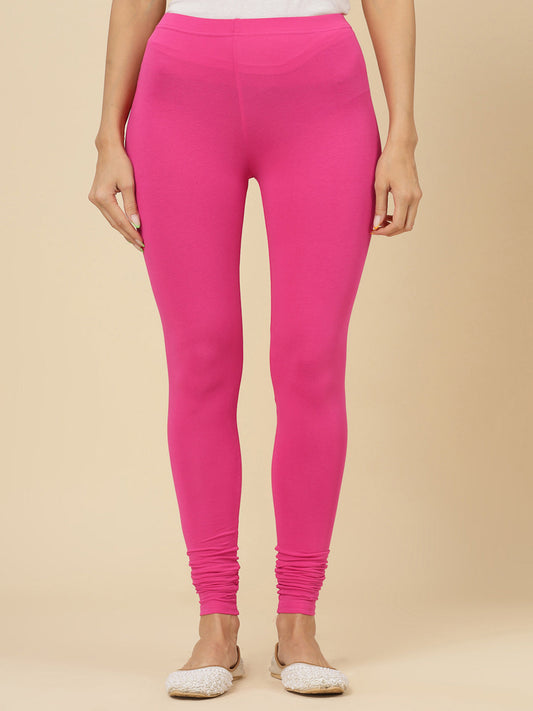 Stylum Women's Solid Mid Rise Cotton Lycra Churidar Leggings (CHURIDAR_PINK)