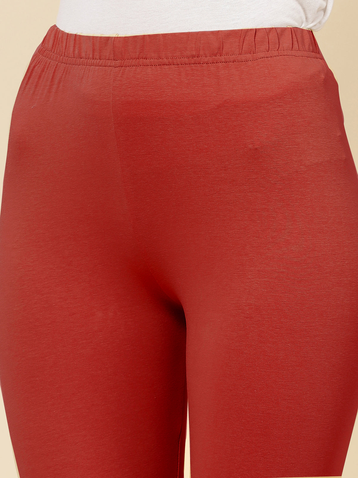 Stylum Women's Solid Mid Rise Cotton Lycra Churidar Leggings (CHURIDAR_RED)