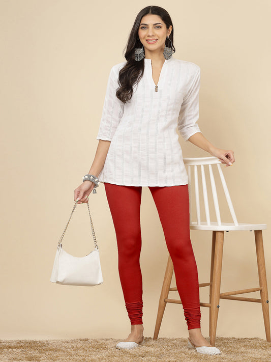 Stylum Women's Solid Mid Rise Cotton Lycra Churidar Leggings (CHURIDAR_RED)