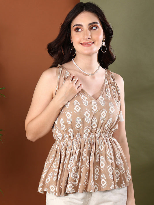Stylum Women's Beige Floral Printed Rayon Co-ords Set (CSBEIGEBAGA)