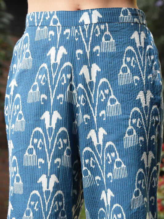 Stylum Women's Blue Ikat Printed Katha Cotton Co-Ord Set (CSBLUEBONG)