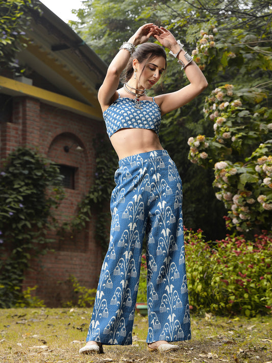 Stylum Women's Blue Ikat Printed Katha Cotton Co-Ord Set (CSBLUEBONG)