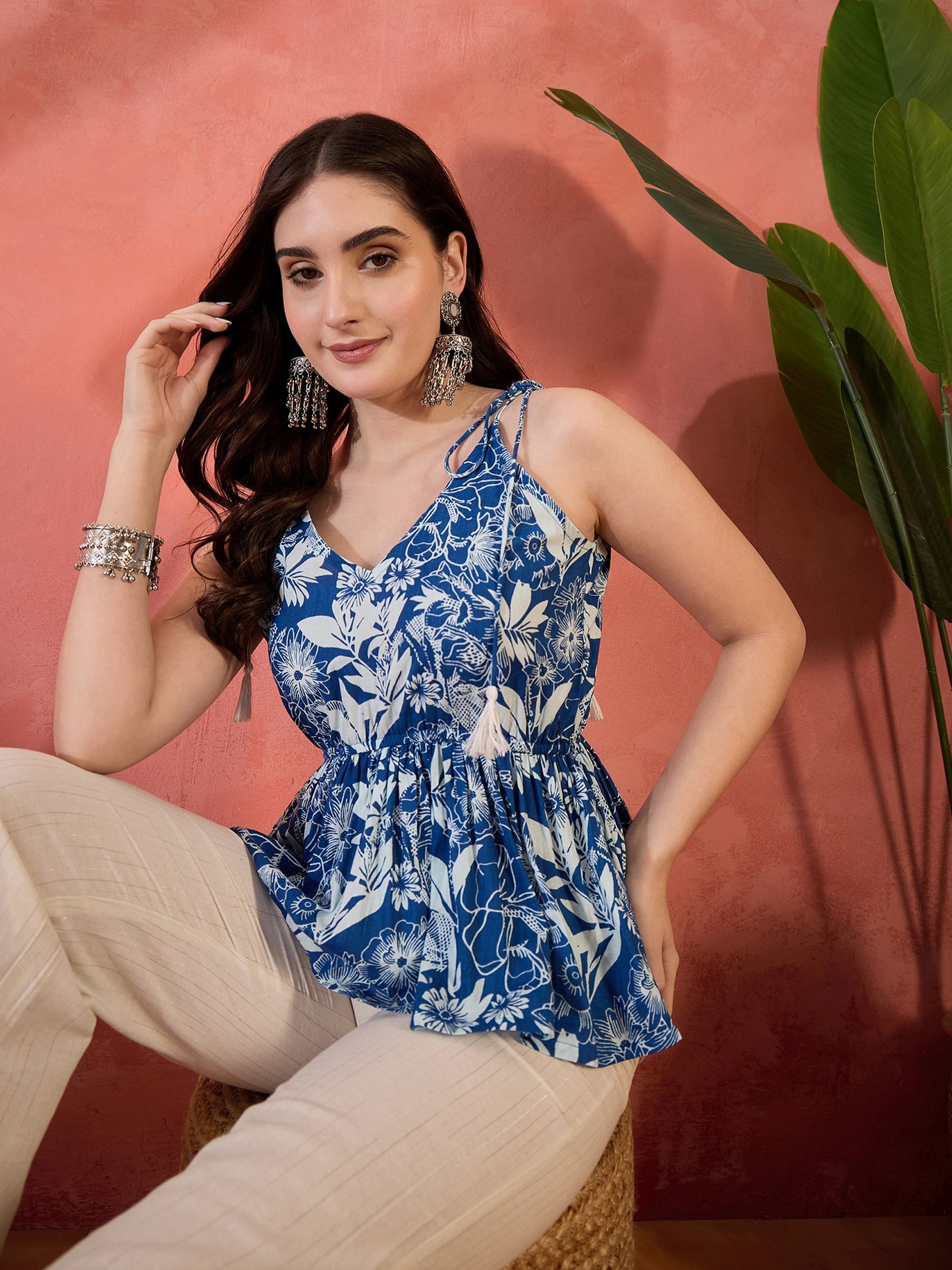 Stylum Women's Blue Tropical Printed Cotton Co-ords Set (CSBLUEKITTEN)