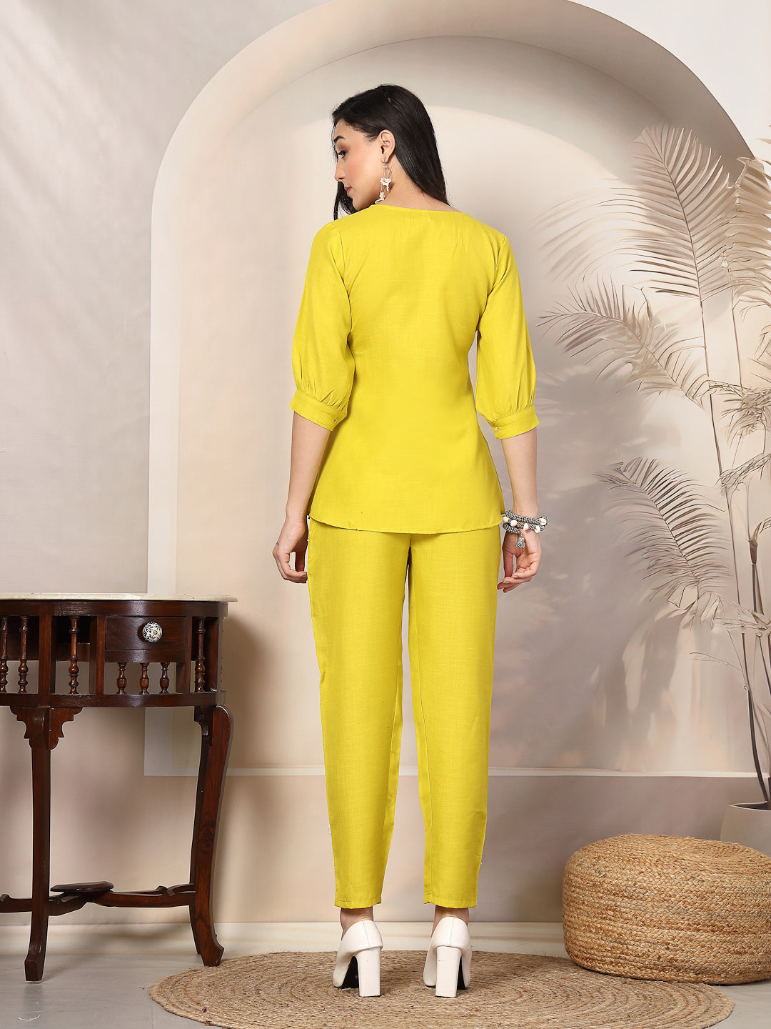 Stylum Women's Corn Soild & Embroidered Cotton Co-ord Set (CSCORNCHOPTA)