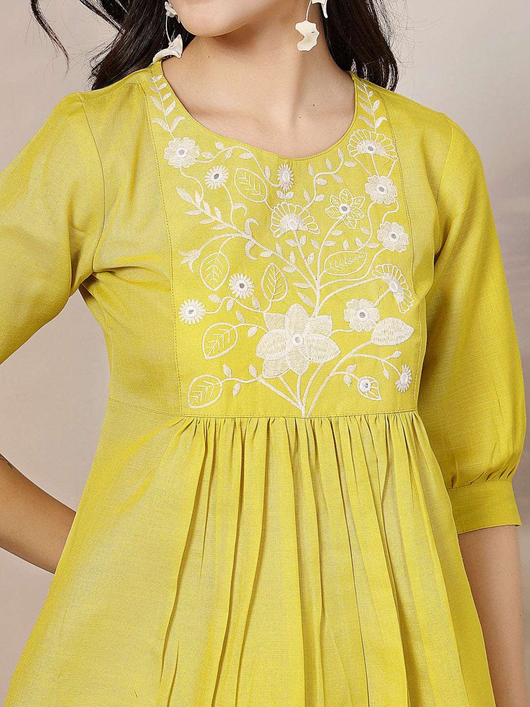 Stylum Women's Corn Soild & Embroidered Cotton Co-ord Set (CSCORNCHOPTA)