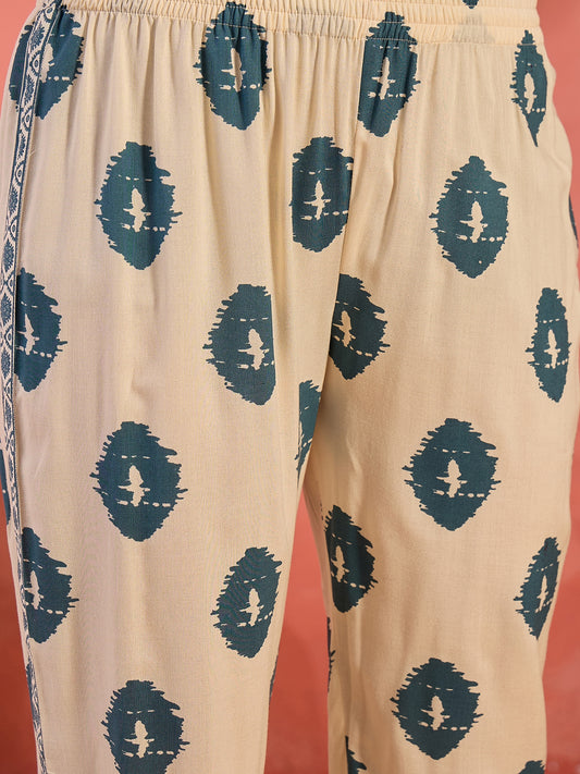 Stylum Women's Cream Printed Rayon Co-ords Set (CSCREAMMURFY)