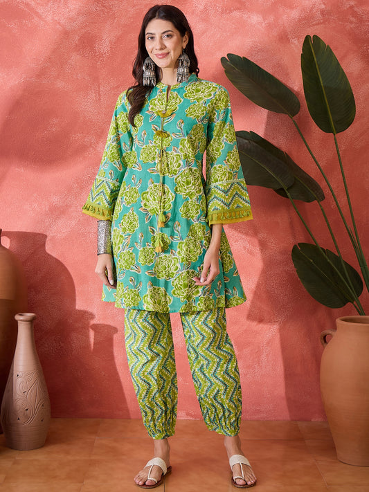 Stylum Women's Green Floral Printed Cotton Co-Ord Set (CSGREENPONNY)