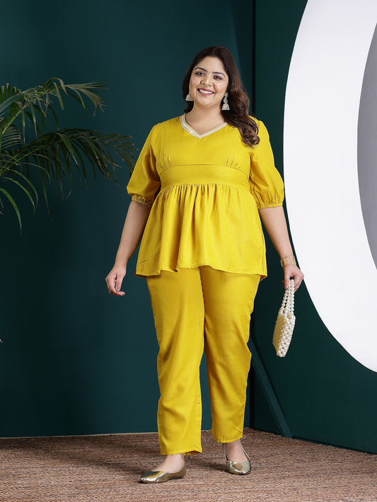 Plus Size Women's Embroidered Cotton Blend Co-Ord set (CSMANGOPLUS)
