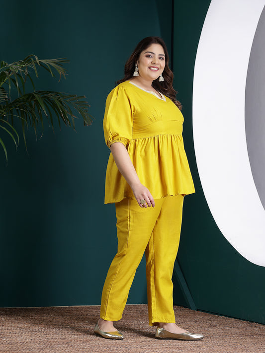 Plus Size Women's Embroidered Cotton Blend Co-Ord set (CSMANGOPLUS)