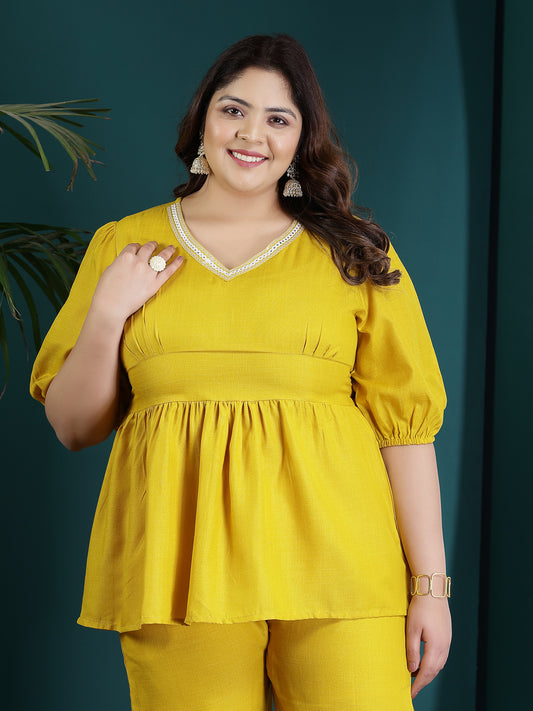 Plus Size Women's Embroidered Cotton Blend Co-Ord set (CSMANGOPLUS)