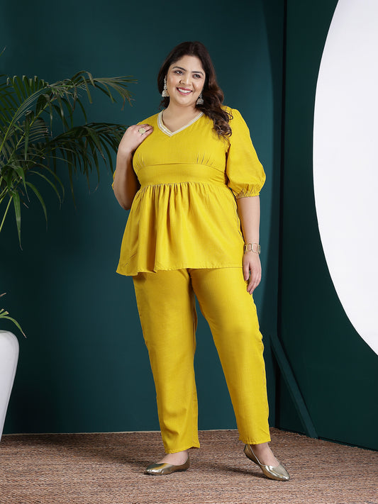 Plus Size Women's Embroidered Cotton Blend Co-Ord set (CSMANGOPLUS)