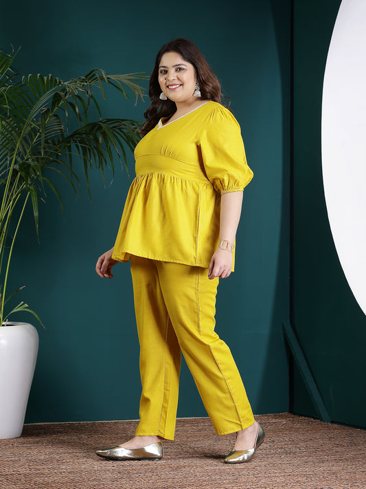 Plus Size Women's Embroidered Cotton Blend Co-Ord set (CSMANGOPLUS)