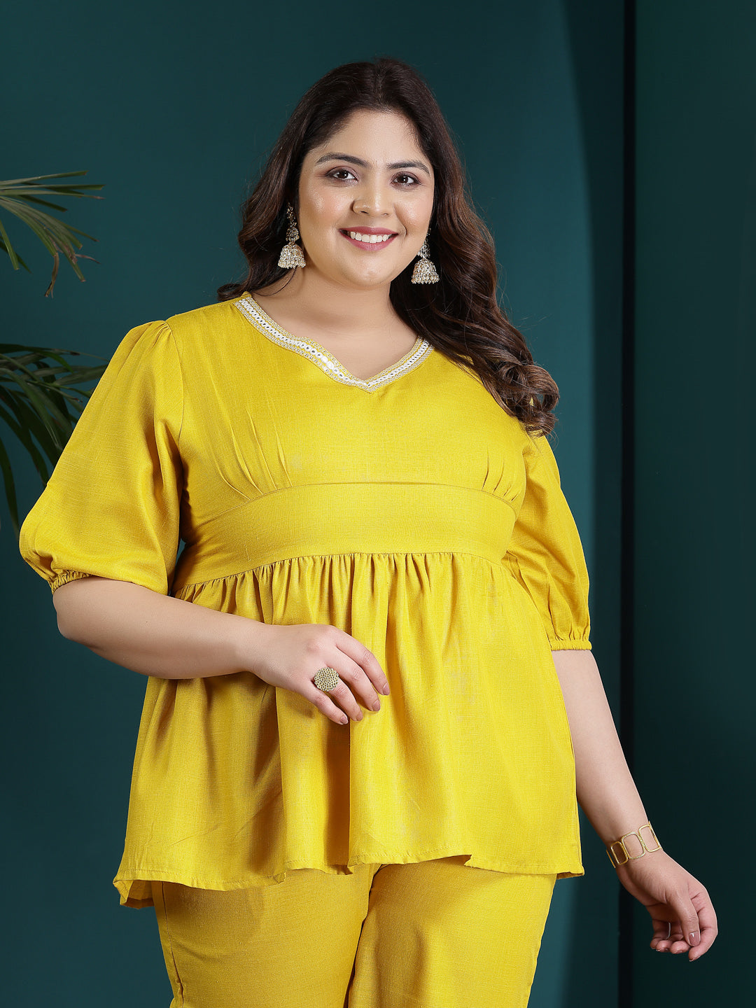 Plus Size Women's Embroidered Cotton Blend Co-Ord set (CSMANGOPLUS)