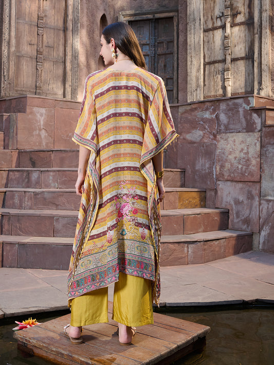 Stylum Women's Mustard Mirror Work Printed Silk Blend Co-ord Set (CSMUSTMARRY)