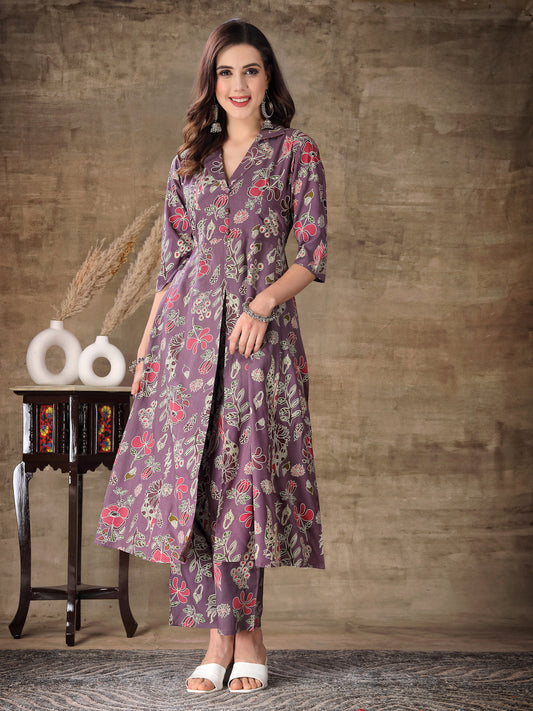 Stylum Women's Floral Printed Rayon Co-Ord Set (CSNAINAPURPLE)