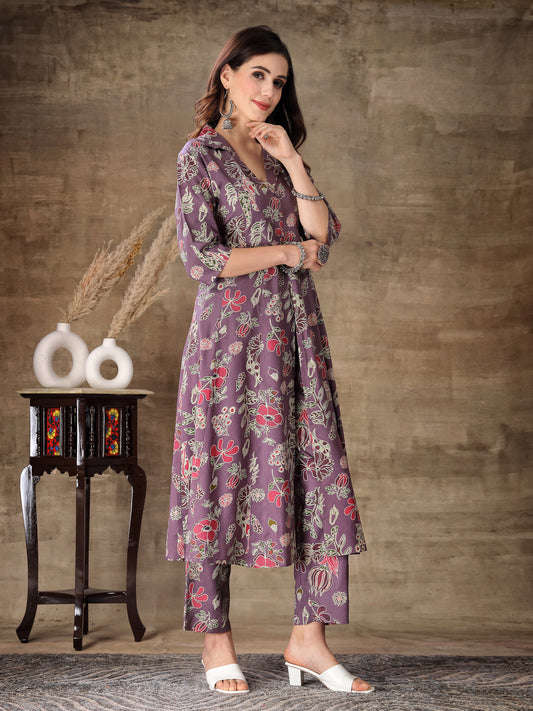 Stylum Women's Floral Printed Rayon Co-Ord Set (CSNAINAPURPLE)