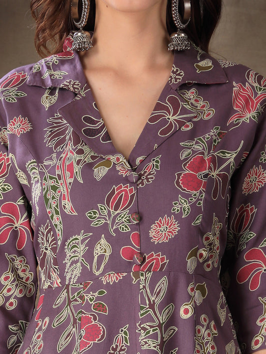 Stylum Women's Floral Printed Rayon Co-Ord Set (CSNAINAPURPLE)