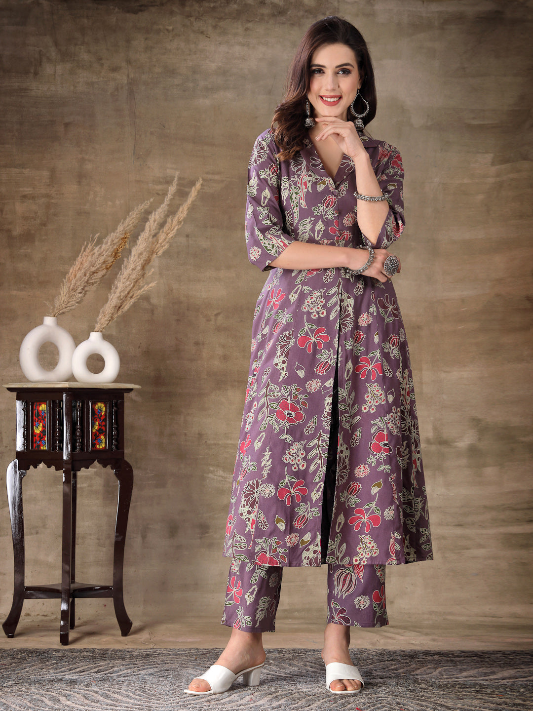 Stylum Women's Floral Printed Rayon Co-Ord Set (CSNAINAPURPLE)