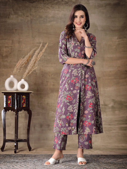 Stylum Women's Floral Printed Rayon Co-Ord Set (CSNAINAPURPLE)