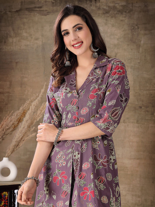 Stylum Women's Floral Printed Rayon Co-Ord Set (CSNAINAPURPLE)
