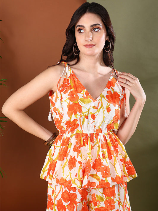 Stylum Women's Orange Floral Printed Cotton Co-ords Set (CSORNGROOSTER)