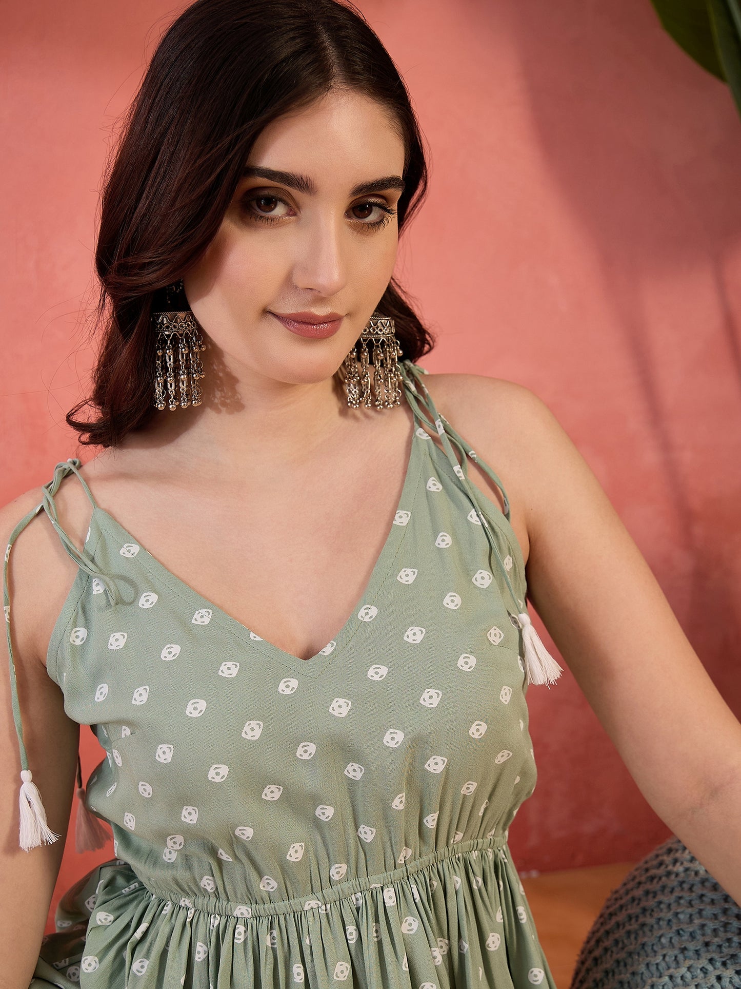 Stylum Women's Pista Green Printed Rayon Co-ords Set (CSPISTACALF)