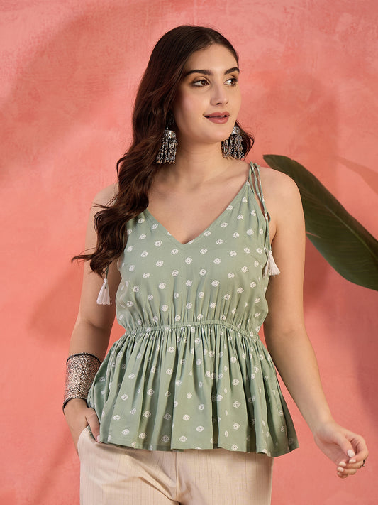 Stylum Women's Pista Green Printed Rayon Co-ords Set (CSPISTACALF)