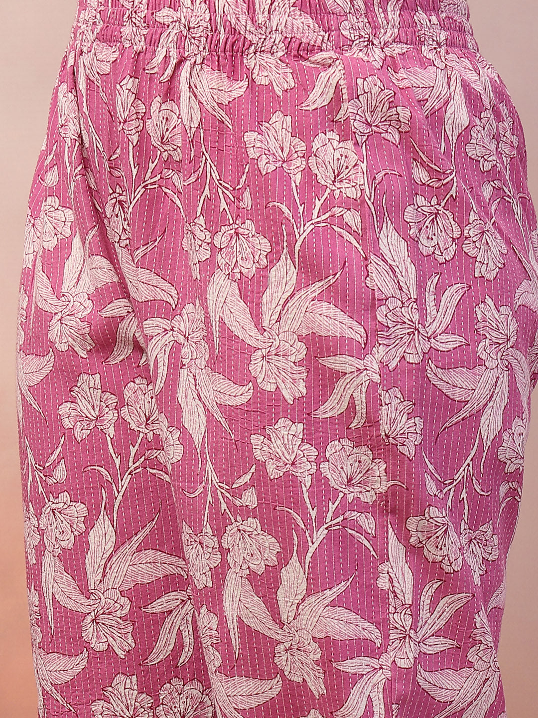 Stylum Women's Purple Floral Printed & Embroidered Katha Cotton Kurta Pant Set (CSPURPLENOISE)