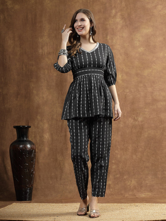 Stylum Women's Woven Design Cotton Co-Ord Set (CSRAMYABLACK)