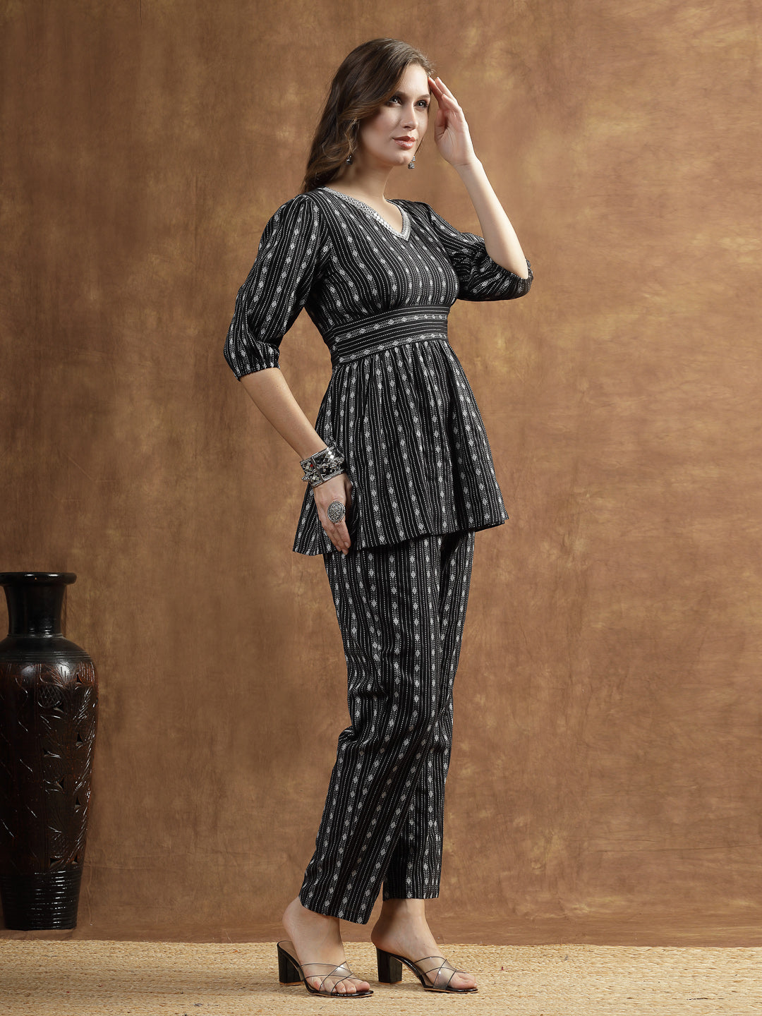 Stylum Women's Woven Design Cotton Co-Ord Set (CSRAMYABLACK)