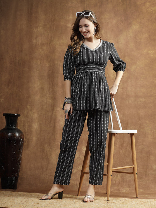 Stylum Women's Woven Design Cotton Co-Ord Set (CSRAMYABLACK)