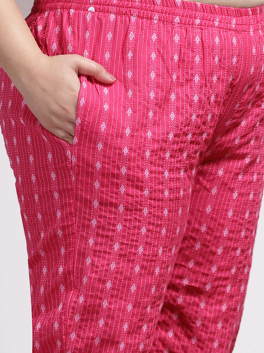 Plus Size Women's Woven Design Cotton Co-Ord Set (CSRAMYAPINKPLUS)