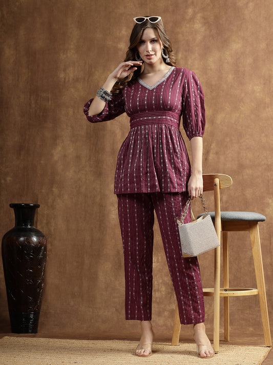 Stylum Women's Woven Design Cotton Co-Ord Set (CSRAMYAWINE)