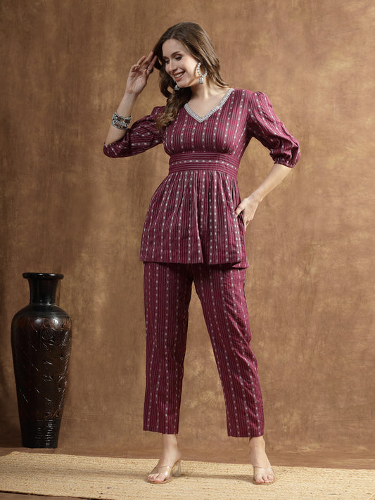 Stylum Women's Woven Design Cotton Co-Ord Set (CSRAMYAWINE)