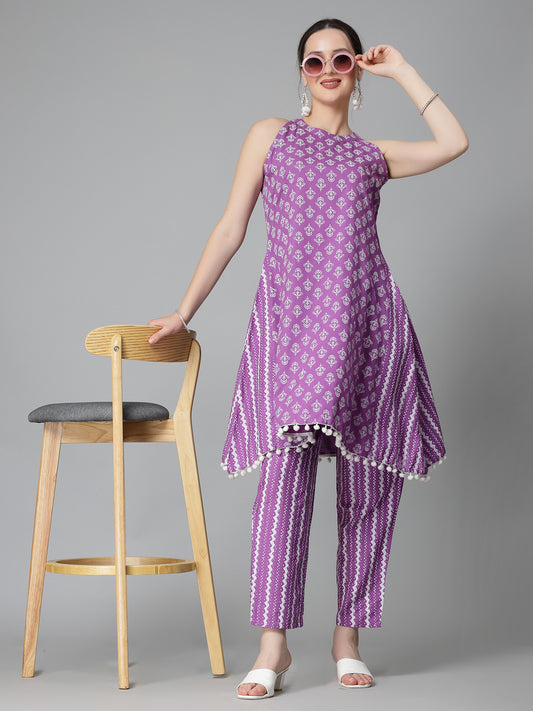 Stylum Women's Ethnic Motif Printed Rayon Co-Ord Set (CSTANGOPURPLE)