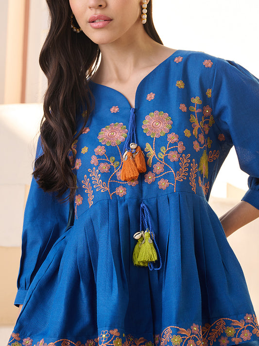 Stylum Women's Teal Solid & Embroidered Cotton Blend Co-ord Set (CSTEALRUHI)