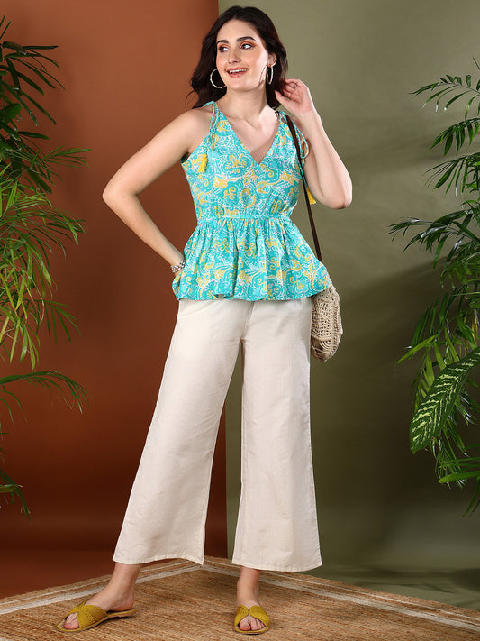 Stylum Women's Turquoise Floral Printed Cotton Co-ords Set (CSTURQBONG)
