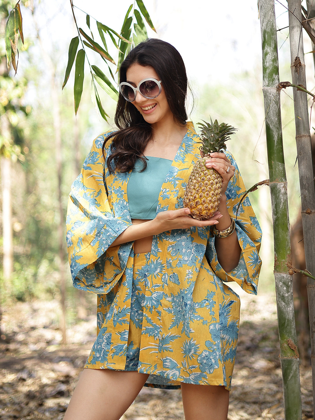 Stylum Women's Yellow Tropical Printed Cotton Co-Ord Set (CSYELLOWSIDDU)