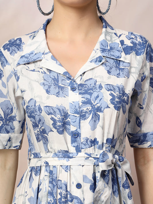 Stylum Women's Floral Printed Cotton Flared Dress (DRSBLUEKINNU)